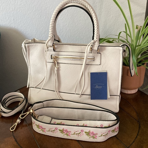 G. H. Bass & Company Leather Cream Satchel Handbag NWT - Picture 2 of 11